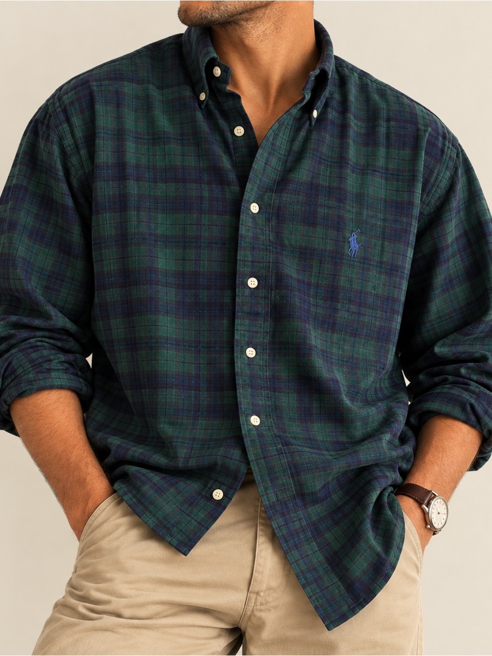 Polo Ralph Lauren Black Watch Plaid Shirt XL Heavy Cotton Button Down